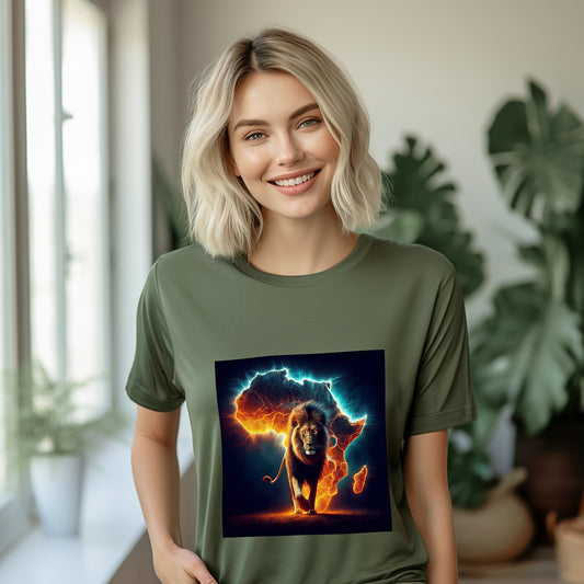 African Lion with Africa in the background on a dark background Unisex Softsyle T-Shirt