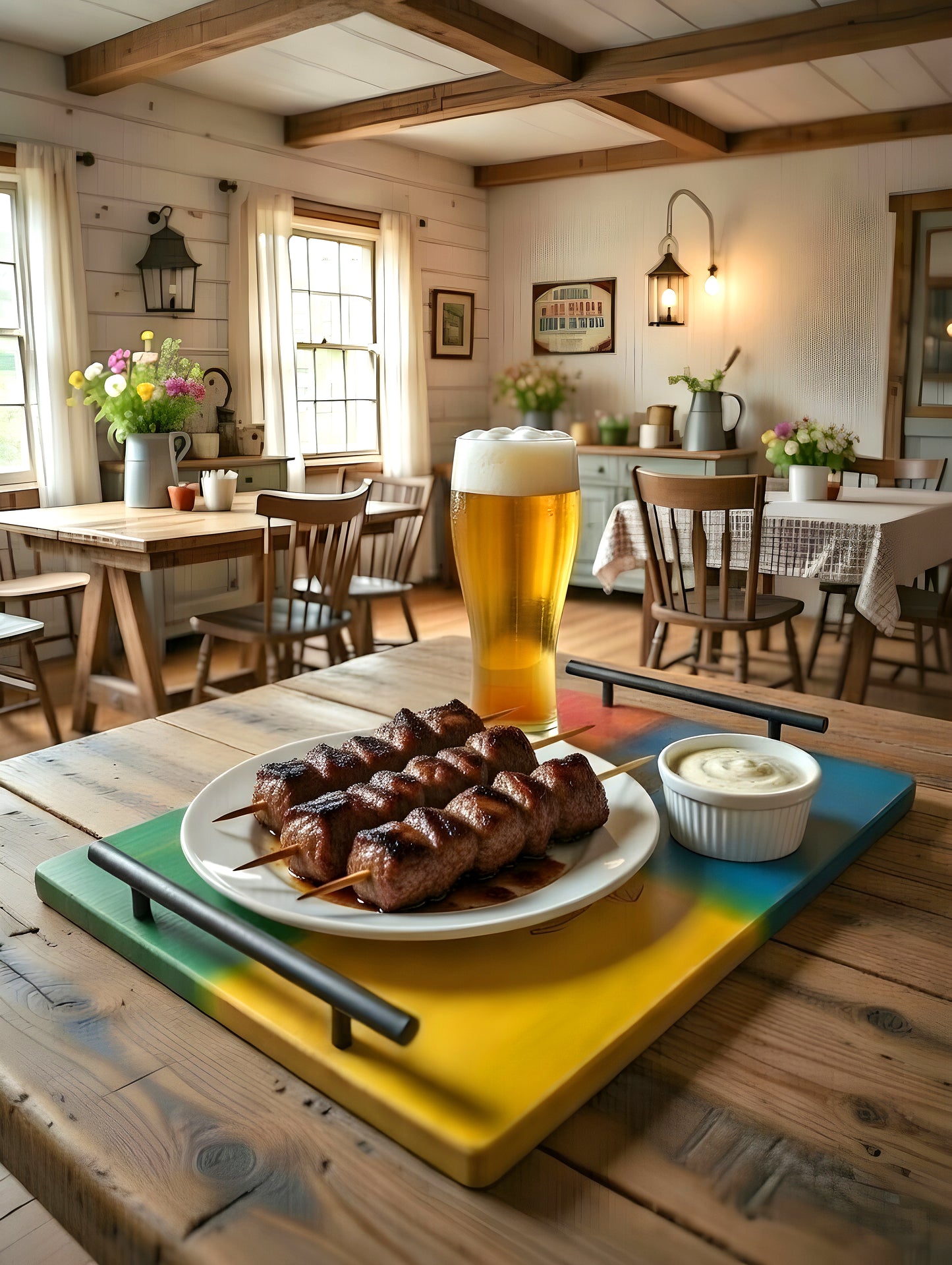 Artisan Nostalgic South Africa serving tray with sturdy metal handles.