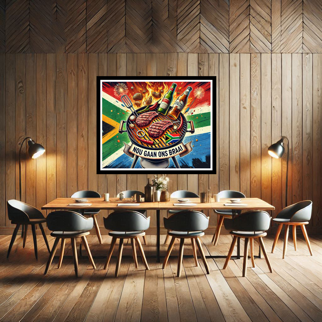 Download - Nou Gaan Ons Braai with Meat on the grill and beers with the SA Flag