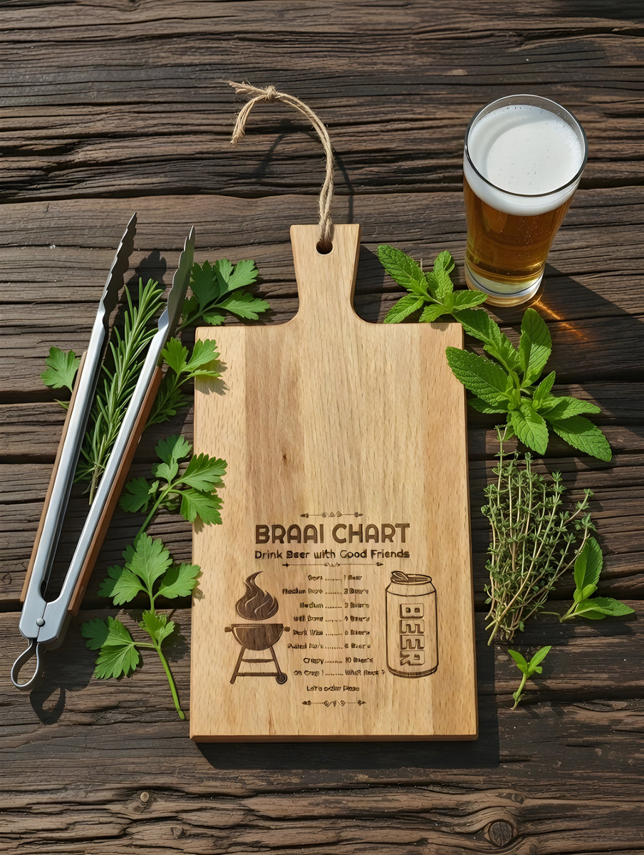 Braai Chart Snack Board – Fun Wooden Gift for Braai Lovers