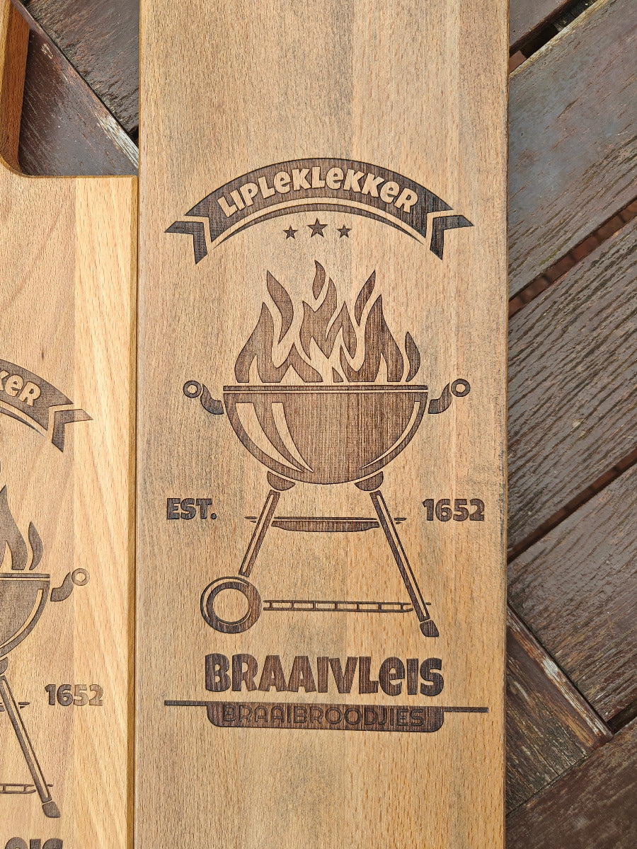 Braaiplank - "Lipleklekker" wooden snack board , laser engraved