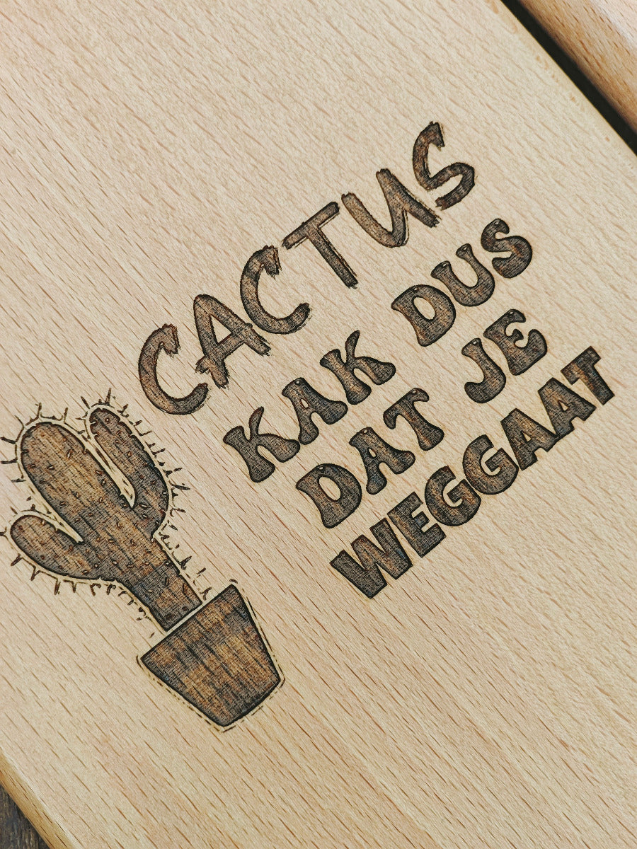 Going away Cheese Board with Dutch words "Cactus - Kak dus dat je weggaat"
