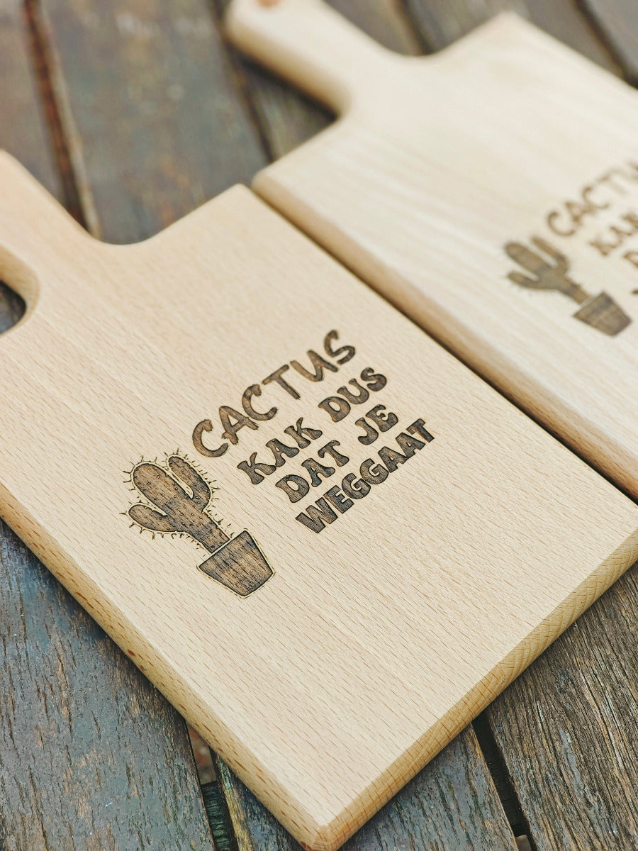 Going away Cheese Board with Dutch words "Cactus - Kak dus dat je weggaat"